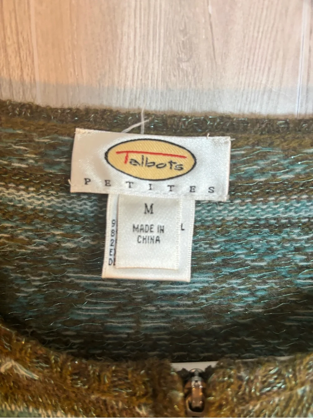 Talbots Petites Fair Isle Wool Blend Embellished Zip Cardigan M